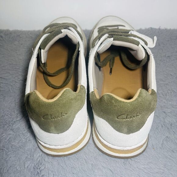 Clarks White Sneakers with Olive Accents - Picture 5 of 11
